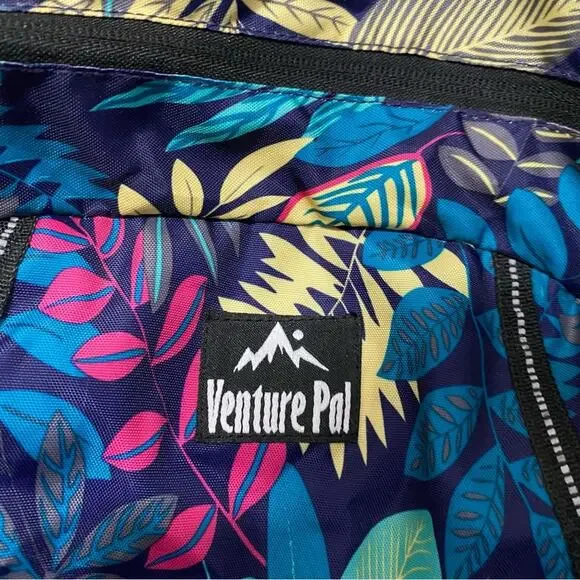 Blue and Yellow Tropical Print Backpack with Multiple Compartments - Picture 3 of 6